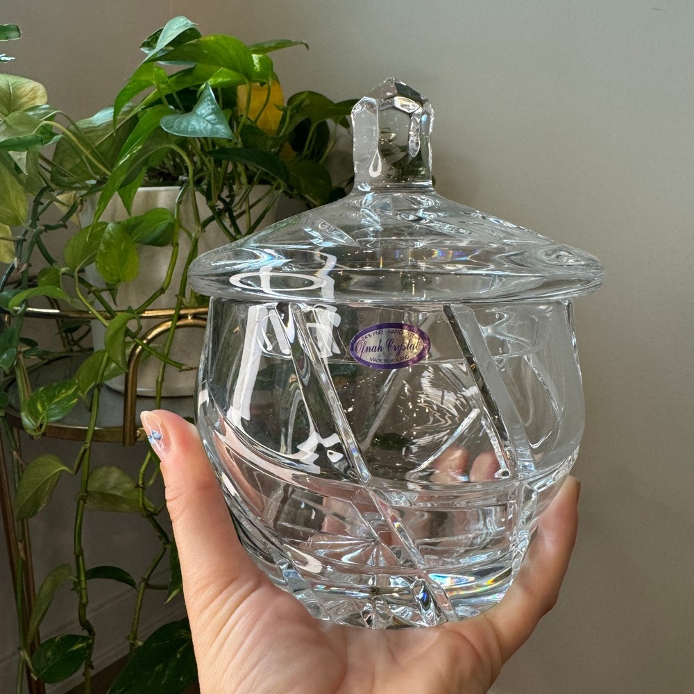 Ofnah Crystal Hand Cut 24% Lead Crystal Lidded Candy‎ Dish Made in Poland Clear